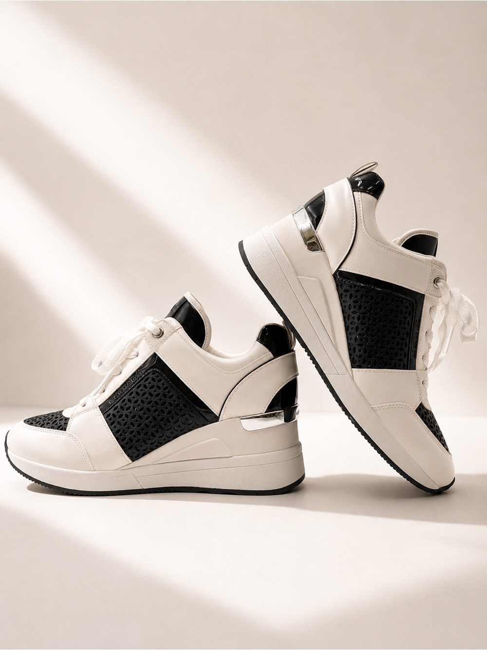 Michael Kors • Georgie Perforated Trainer - White & Navy Blue - Size 8-1/2